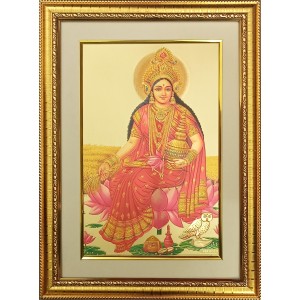 Maa Laxmi Golden Photo 11.5x15.5 Inches Perfect for Home, Office & Temple Decoration Maa Laxmi Golden Photo 11.5x15.5 Inches Perfect for Home, Office & Temple Decoration