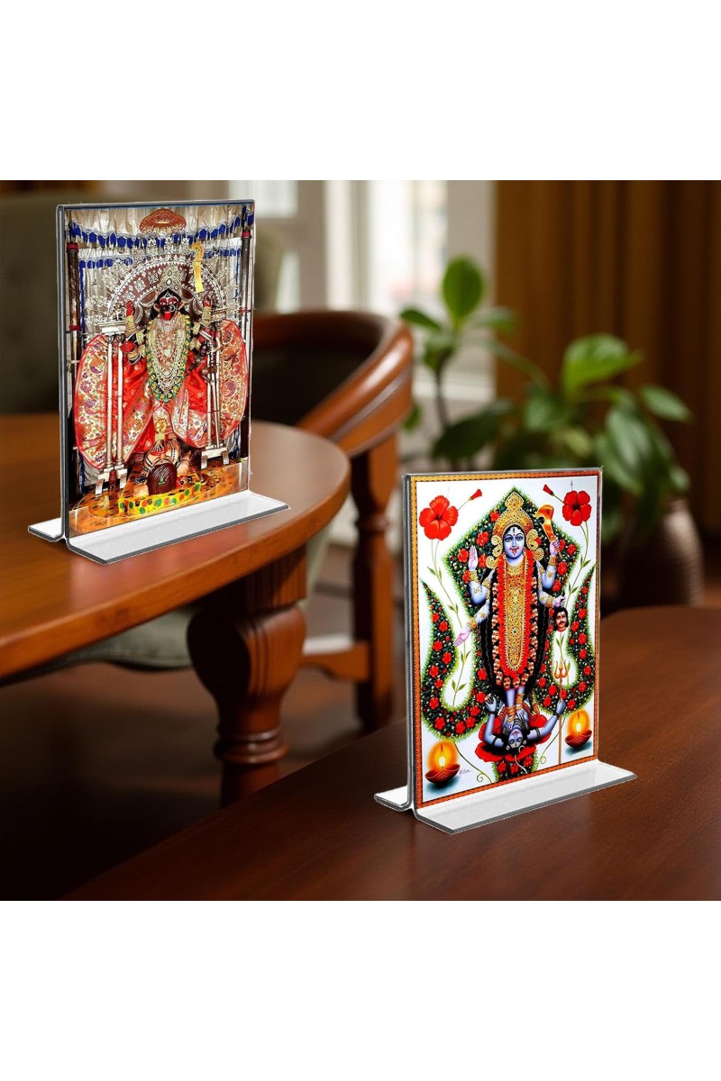 Debi Kali & Dakshineswar Kali Acrylic T-Style Photo Stand - 5x7 Inches, Compact and Stylish Spiritual Display, easily change 2 photos (Pack of 1)