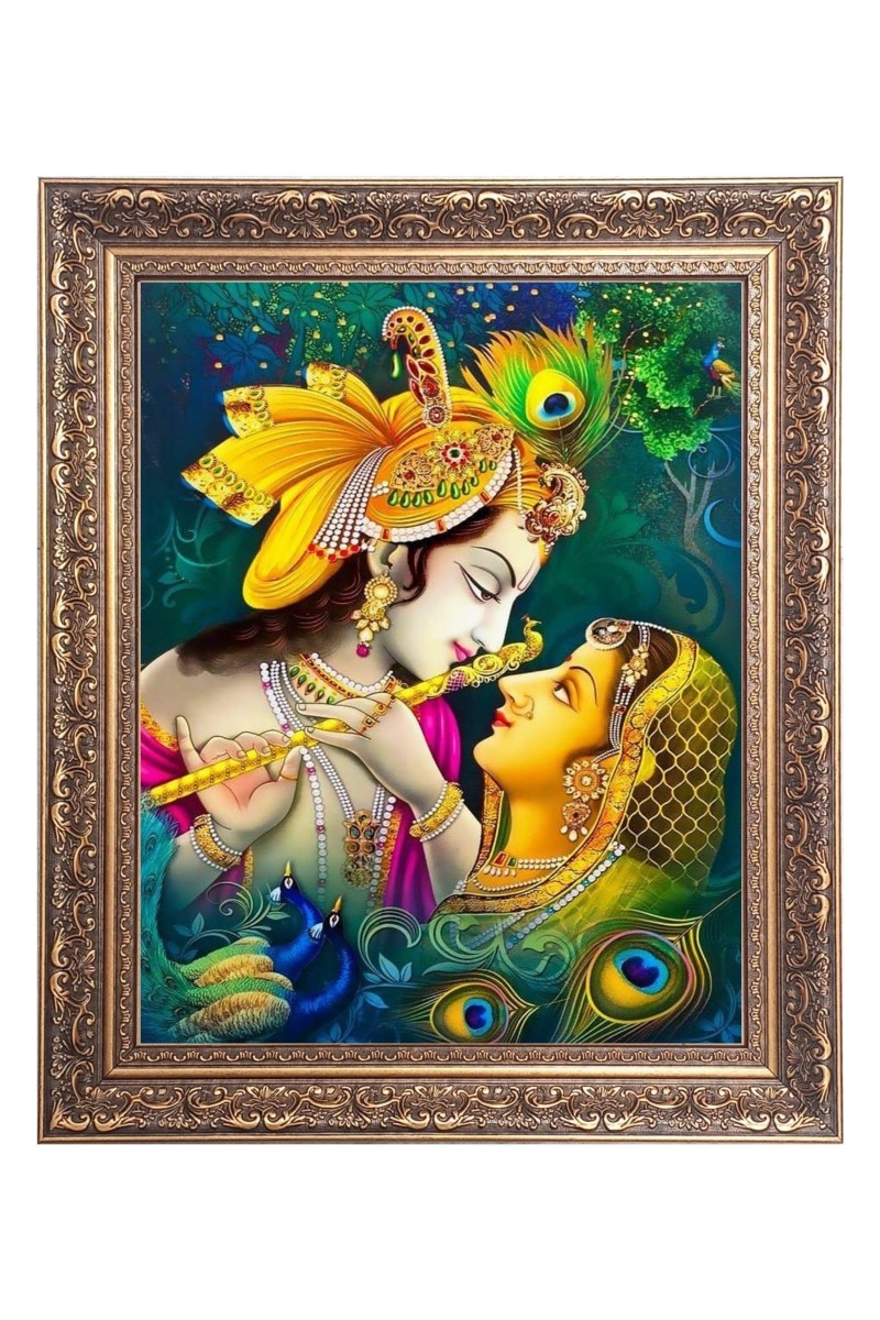 Sri Krishna & Sri Radha Big Photo Frame - 18x22 Inches for Home & Office Decoration