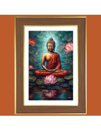 Meditative state Buddha Photo Frame - 10x14 Inches, Brown Wooden Frame for Home, Office & Temple Decoration