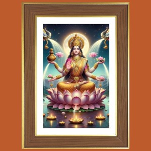 Sri Mahalakshmi Devi Photo Frame - 10x14 Inches, Brown Wooden Frame for Home, Office & Temple Decoration Sri Mahalakshmi Devi Photo Frame - 10x14 Inches, Brown Wooden Frame for Home, Office & Temple Decoration