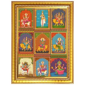 Nine Shakti Roop Photo Frame - 12x16 Inches, Brown Wooden Frame for Home, Office & Temple Decoration