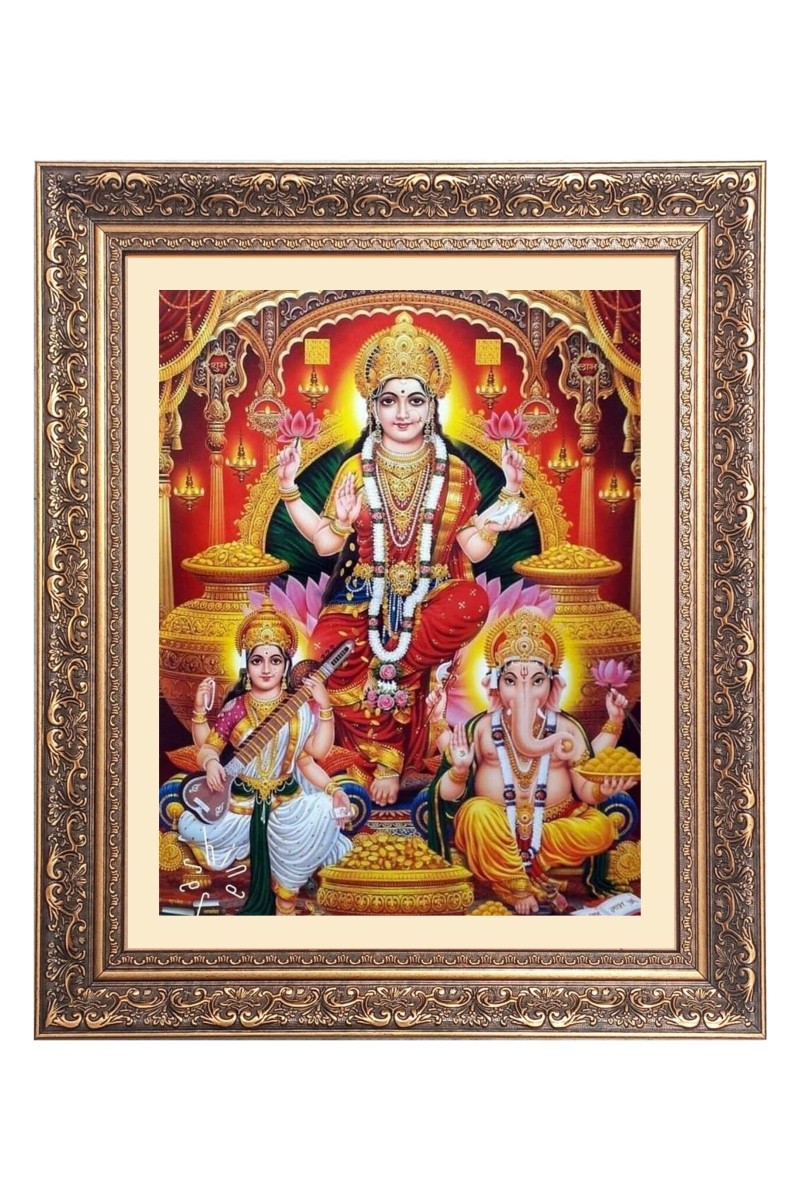 Maa Lakshmi (Laxmi),Maa Saraswati and Sri Ganesh Big Photo Frame - 18x22 Inches for Home & Office Decoration