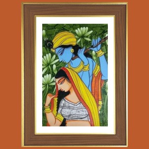 Radha Krishna Painting Photo Frame - 10x14 Inches, Brown Wooden Frame for Home, Office & Temple decoration