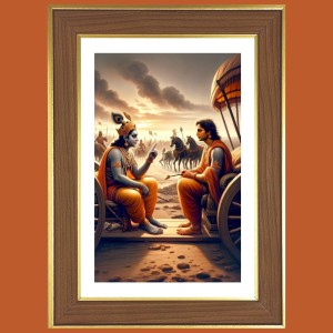 Sri krishna and arjuna Photo Frame - 10x14 Inches, Brown Wooden Frame for Home, Office & Temple Decoration Sri krishna and arjuna Photo Frame - 10x14 Inches, Brown Wooden Frame for Home, Office & Temple Decoration
