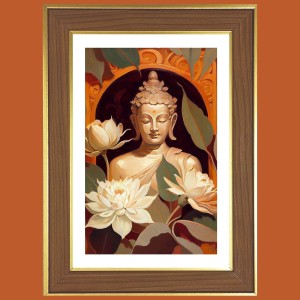 Serene Buddha Photo Frame - 12x16 Inches, Brown Wooden Frame for Home, Office & Temple Decoration Serene Buddha Photo Frame - 12x16 Inches, Brown Wooden Frame for Home, Office & Temple Decoration