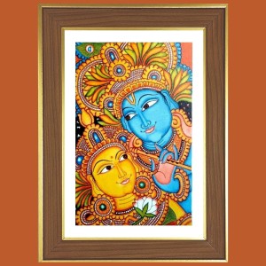 Radha krishna art Photo Frame - 10x14 Inches, Brown Wooden Frame for Home, Office & Temple Decoration