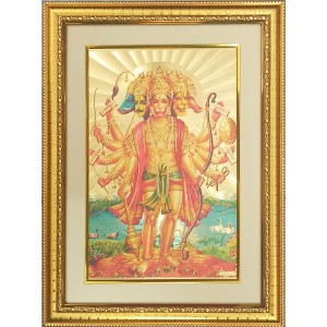 Panchmukhi Hanuman Golden Photo 11.5x15.5 Inches Perfect for Home, Office & Temple Decoration