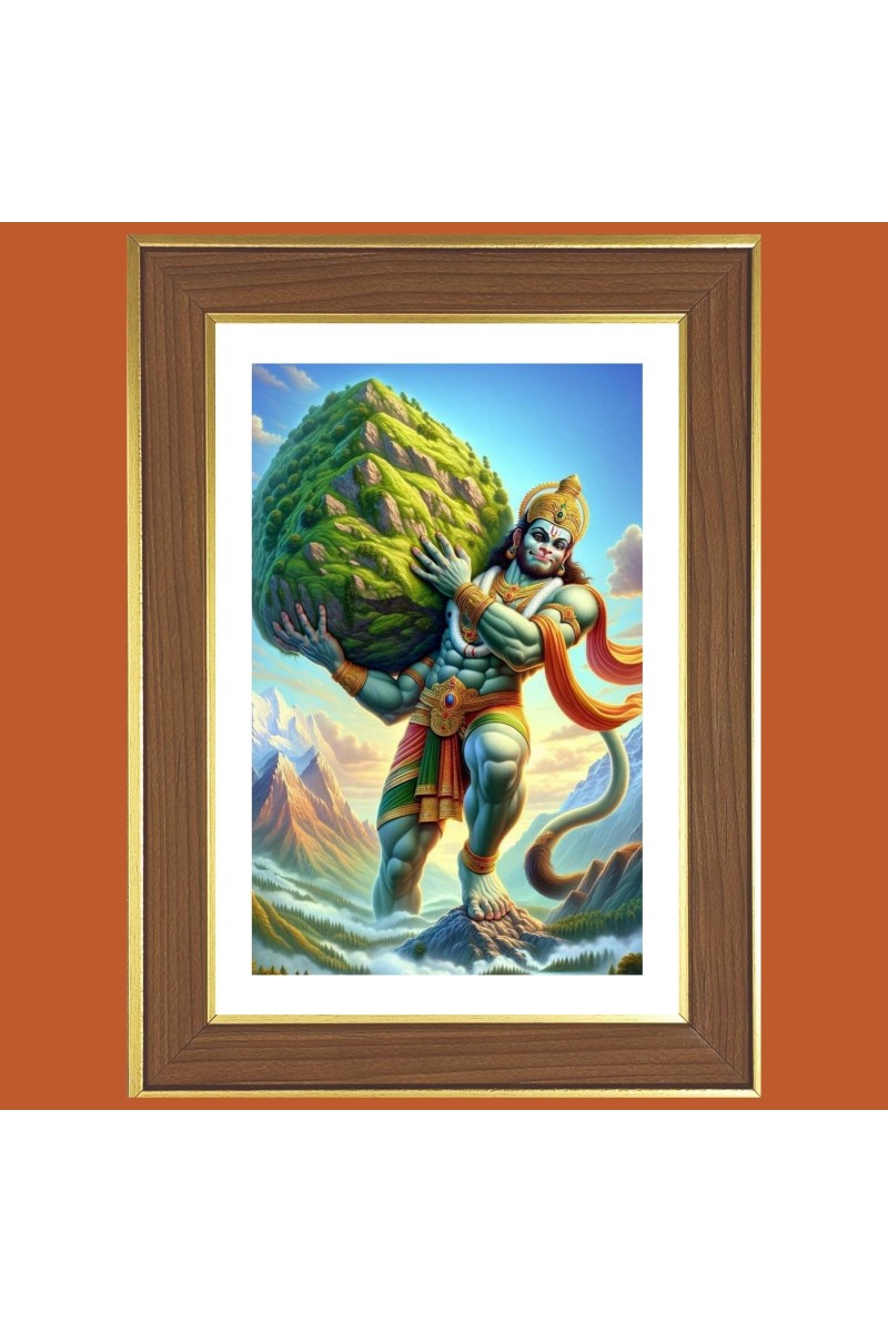 Lord Hanuman Photo Frame - 14x18 Inches, Brown Wooden Frame for Home, Office & Temple decoration