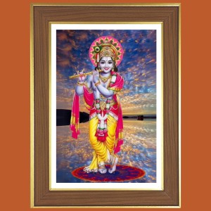 Muralidhara Krishna Photo Frame - 10x14 Inches, Brown Wooden Frame for Home, Office & Temple Decoration