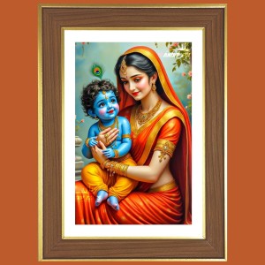Yashoda and Baby krishna Photo Frame - 10x14 Inches, Brown Wooden Frame for Home, Office & Temple Decoration Yashoda and Baby krishna Photo Frame - 10x14 Inches, Brown Wooden Frame for Home, Office & Temple Decoration
