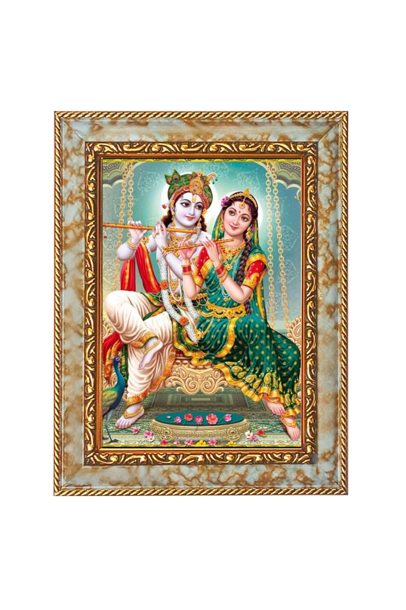 Shri Radha Krishna Digital Print Photo 6.7x8.7 inches - Vibrant Religious Wall Art for Home or Office Decor.
