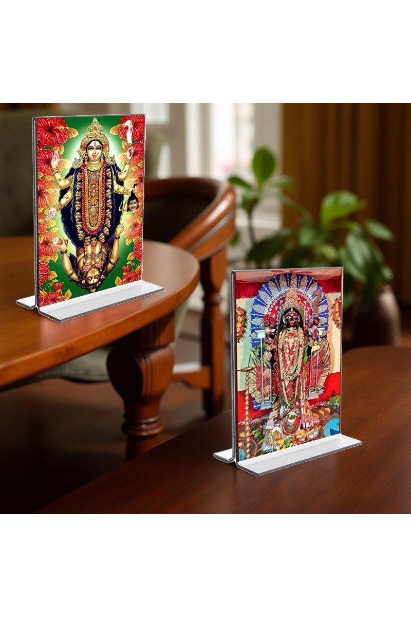Debi Kali & Dakshineswar Kali Acrylic T-Style Photo Stand - 11x13 Inches, Compact and Stylish Spiritual Display, easily change 2 photos (Pack of 1)
