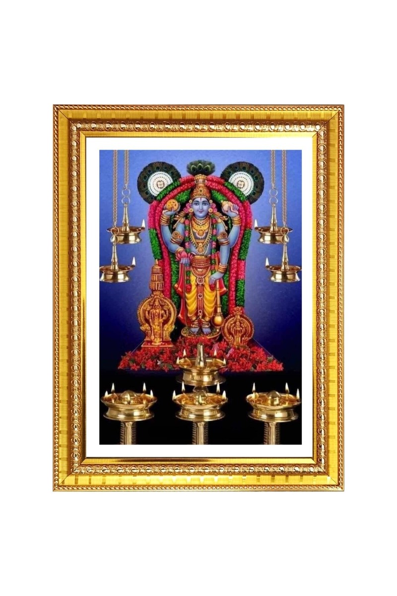 Guruvayurappan Photo Frame - 12x16 Inches, Brown Wooden Frame for Home, Office & Temple Decoration