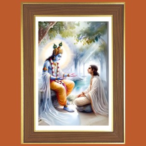 Sri krishna and Arjun Photo Frame - 14x18 Inches, Brown Wooden Frame for Home, Office & Temple Decoration Sri krishna and Arjun Photo Frame - 14x18 Inches, Brown Wooden Frame for Home, Office & Temple Decoration
