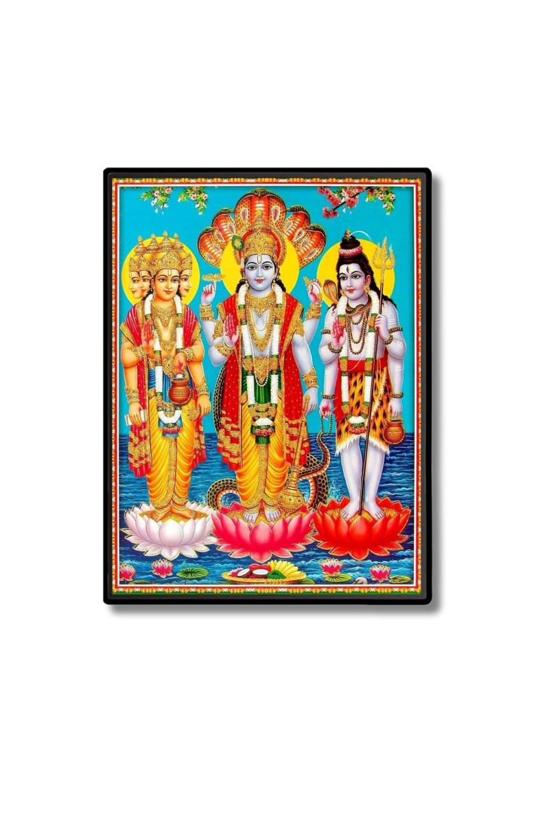 Brahma Vishnu & Shiva Laminated Photo - 5x7 Inches, Divine Blessings for Home & Office and Temple Decoration