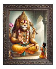 Sri Narashima Dev Big Photo Frame - 16x20 Inches for Home & Office Decoration