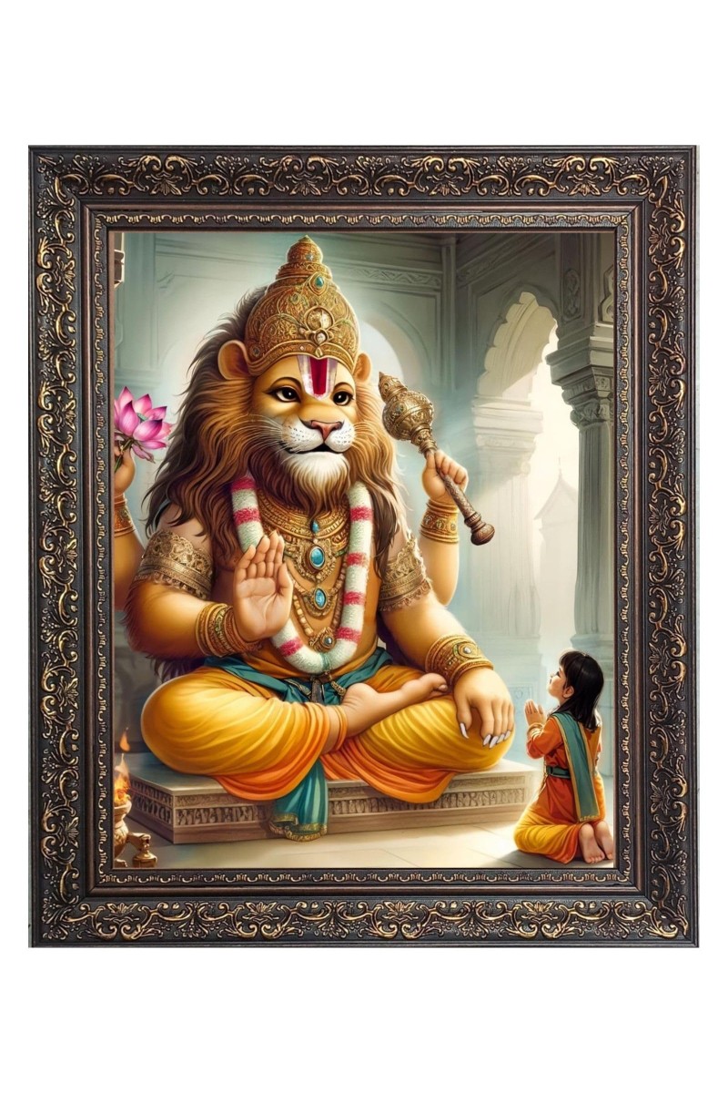 Sri Narashima Dev Big Photo Frame - 20x24 Inches for Home & Office Decoration