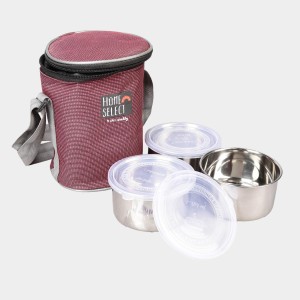 Steel Lunch Box, 3 Containers and 1 Bag, 1Bag, 3 Containers