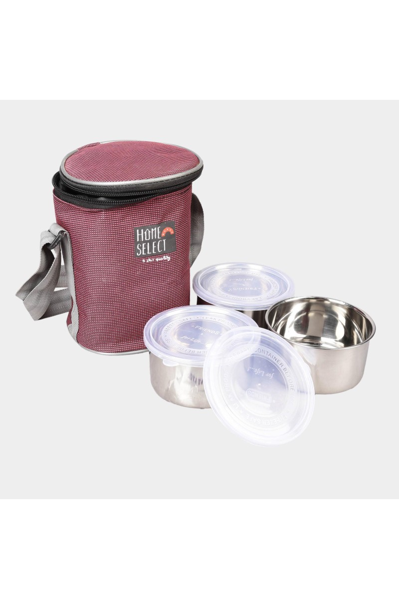 Steel Lunch Box, 3 Containers and 1 Bag, 1Bag, 3 Containers