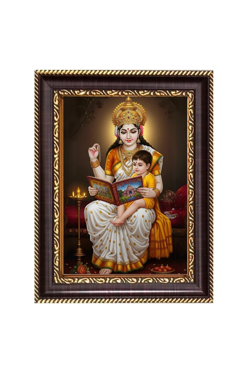 Maa Saraswati Digital Print Photo 6.7x8.7 inches - Vibrant Religious Wall Art for Home or Office Decor.