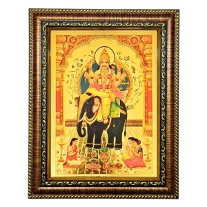 Hitech Sales Lord Sri Biswakarma Vishwakarma gold plated photo with Light Weighted Waterproof Glass Cover 9X7 Wooden Frames for Table, Temple Wall, Mandir, Gym, and Outdoor Spaces, Home Decor