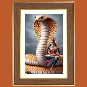 Naga Devatha Photo Frame - 10x14 Inches, Brown Wooden Frame for Home, Office & Temple Decoration