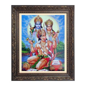Sri Ram, Maa Sita and Sri Hanuman Big Photo Frame - 16x20 Inches for Home & Office Decoration