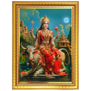 Mata Shailputri Photo Frame - 10x14 Inches, Brown Wooden Frame for Home, Office & Temple Decoration