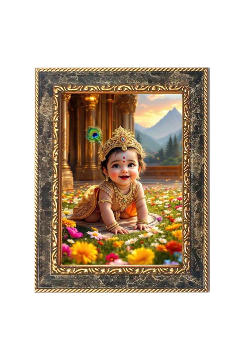 Baby Krishna Digital Print Photo 6.7x8.7 inches (I6108) - Vibrant Religious Wall Art for Home or Office Decor.