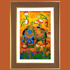 Radha Krishna Design Photo Frame - 10x14 Inches, Brown Wooden Frame for Home, Office & Temple decoration