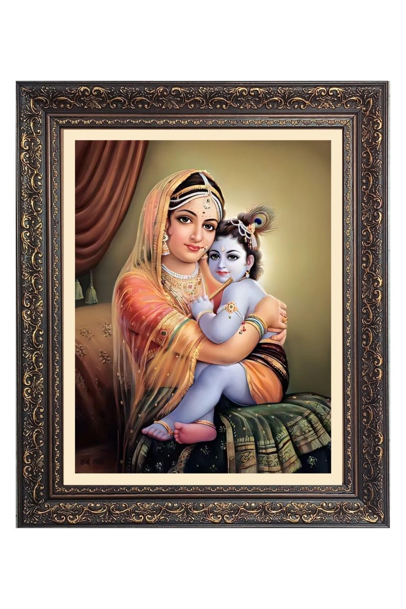 Baby Krishna with Maa Yoshoda Big Photo Frame - 16x20 Inches for Home & Office Decoration