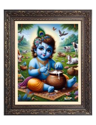 Baby Krishna Big Photo Frame - 16x20 Inches for Home & Office Decoration