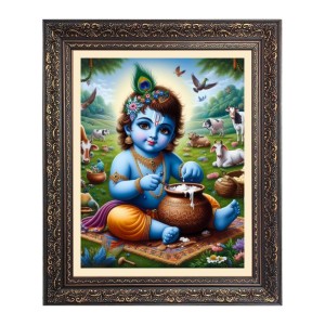 Baby Krishna Big Photo Frame - 16x20 Inches for Home & Office Decoration