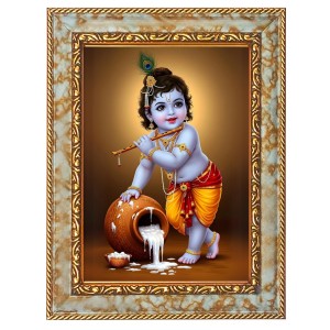 Lord Baby Krishna Digital Print Photo 10.7x12.7 inches (I6011) - Vibrant Religious Wall Art for Home or Office Decor.