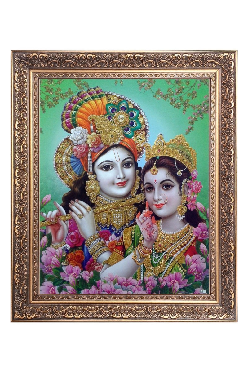 Sri Krishna & Sri Radha Big Photo Frame - 20x24 Inches for Home & Office Decoration