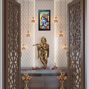 Hitech Sales Nanha Gopala Wall-Mount Rectangular Polystyrene Photo Frame for Pooja Room, Home Decoration and Gifting, 9.6 x 15.6 inches Black Frame (Pack of 1, Printed Photo)
