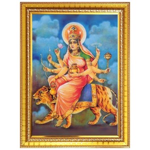 Maa Chandraghanta Photo Frame - 10x14 Inches, Brown Wooden Frame for Home, Office & Temple Decoration