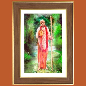 Swami Prabhupada Photo Frame - 10x14 Inches, Brown Wooden Frame for Home, Office & Temple Decoration