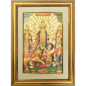 Maa Durga Golden Photo 11.5x15.5 Inches Perfect for Home, Office & Temple Decoration
