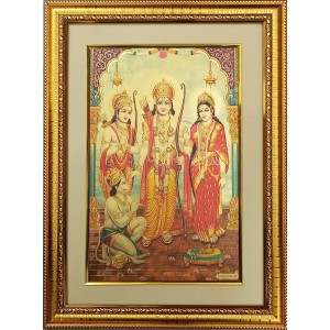 Sri Ram Darbar Golden Photo 11.5x15.5 Inches Perfect for Home, Office & Temple Decoration
