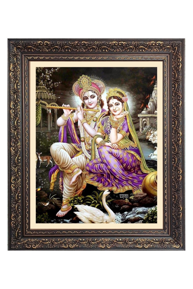 Sri Krishna and Sri Radha Big Photo Frame - 16x20 Inches for Home & Office Decoration