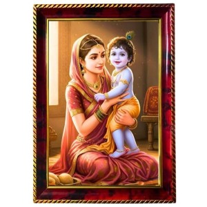 Yashodha Krishna Photo Frame For Wall & Table | 7x9 Inch Golden Cherry Finish | Decorative Yashodha Krishna Photo Frame For Home, Office & Pooja Room (F11901)
