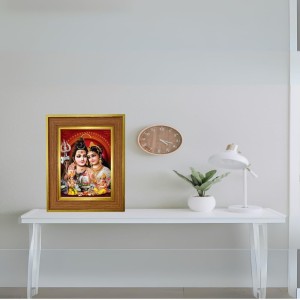 Parvati Mahadev Photo Frame 10x14 Inches-Brown Wooden Frame For Home, Office & Temple Decoration And Gifting (F6246)