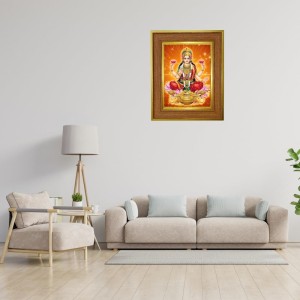 Goddess Lakshmi Photo Frame 10x14 Inches-Brown Wooden Frame For Home, Office & Temple Decoration And Gifting (F6367)