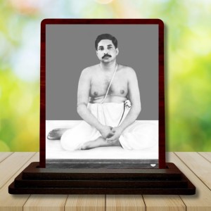 Car Desk/Table Top Sri Sri Thakur Anukulchandra Wooden Photo Stand 3x4 Inches, Compact & Stylish Spiritual Display For Car, Home & Office (Pack Of 1) (F14641)