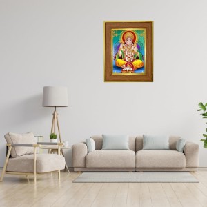 Lord Hanuman Photo Frame 10x14 Inches-Brown Wooden Frame For Home, Office & Temple Decoration And Gifting (F6362)