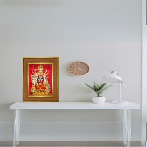 Maa Durga Photo Frame 10x14 Inches-Brown Wooden Frame For Home, Office & Temple Decoration And Gifting (F6269)