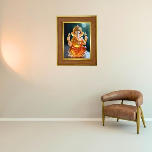 Lord Ganesha Ji Photo Frame 10x14 Inches-Brown Wooden Frame For Home, Office & Temple Decoration And Gifting (F6241)