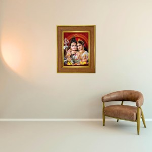 Parvati Mahadev Photo Frame 10x14 Inches-Brown Wooden Frame For Home, Office & Temple Decoration And Gifting (F6246)